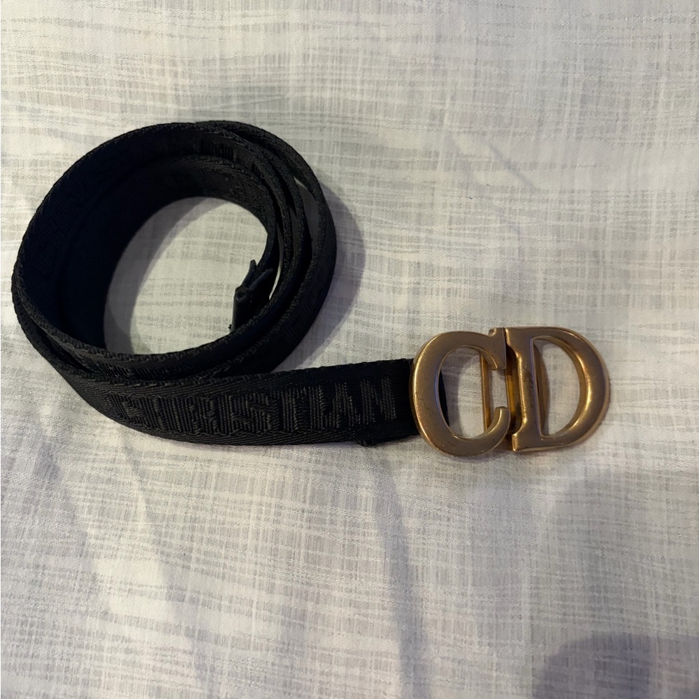 Dior Black Belt with Gold Buckle